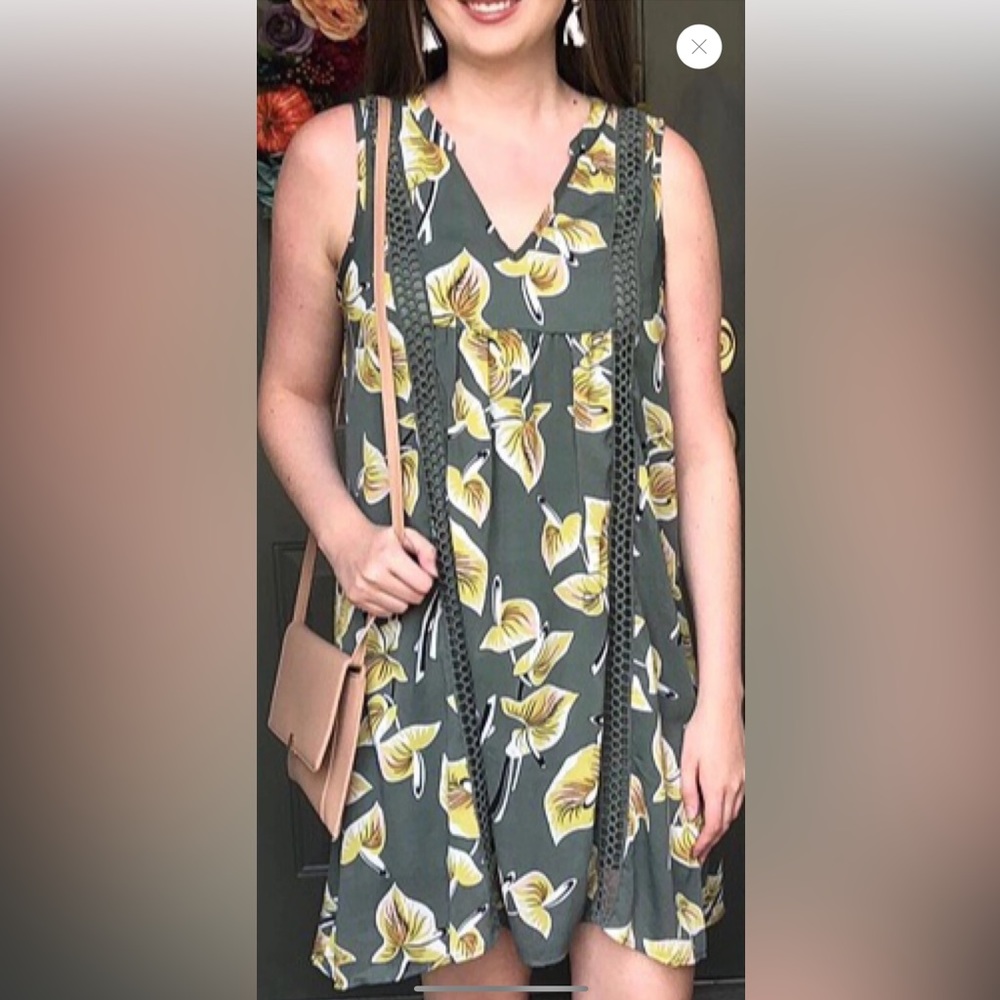 Olive Green Floral Dress